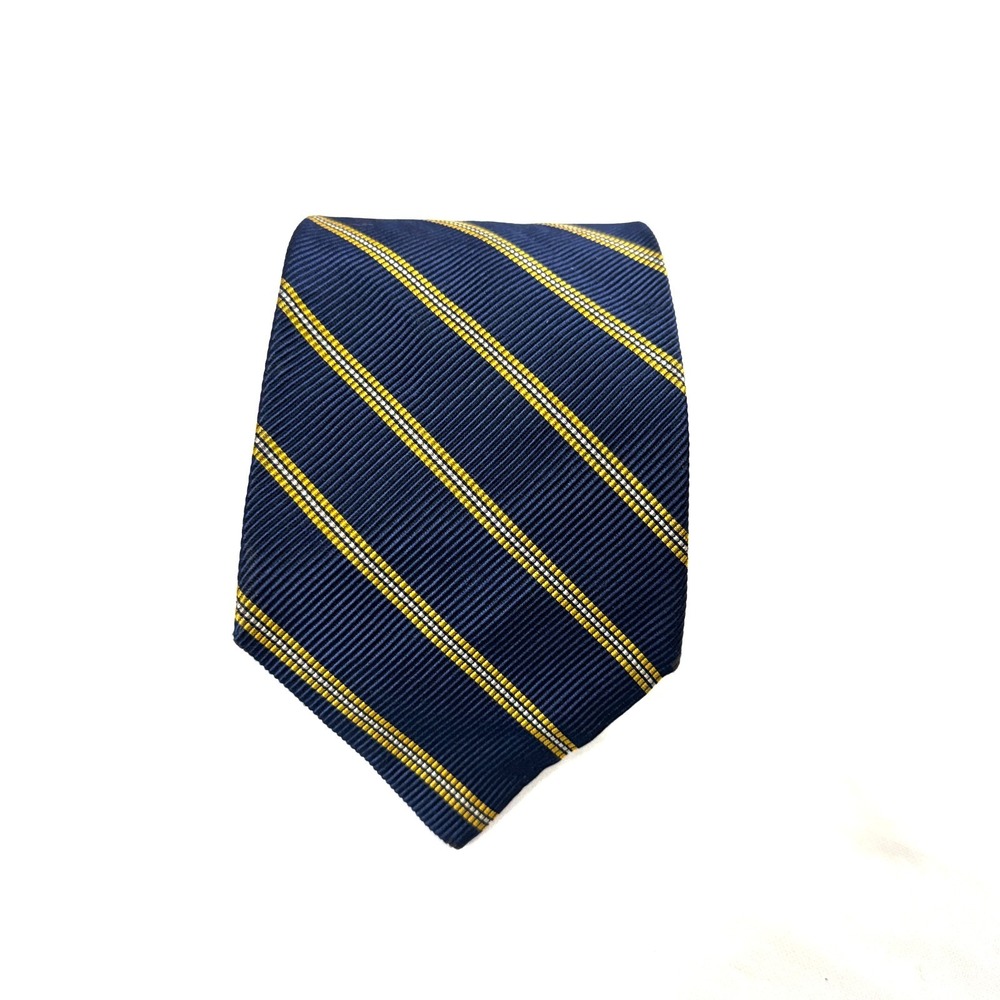 Lauren Ralph Lauren Silk Neck Tie Navy Yellow Striped Office Wear Made In USA